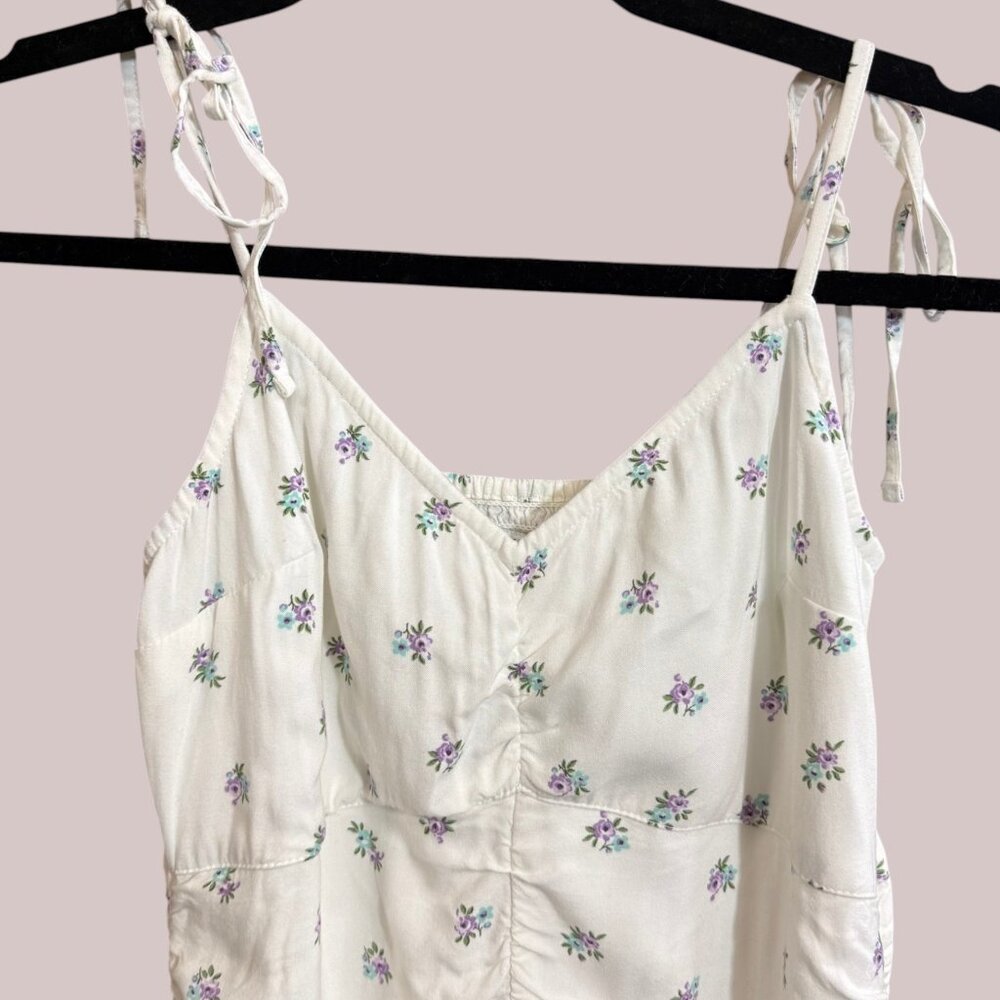 Hollister XS White Ditsy Floral Ruched Mini Dress Tie Strap Summer - Picture 4 of 11